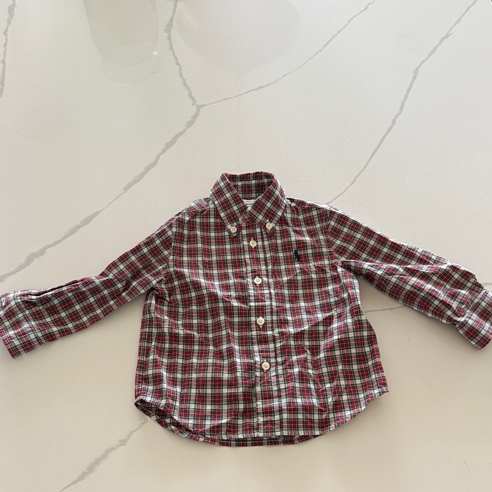Ralph Lauren Red and Green Plaid Kids Button-Down Shirt